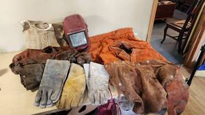 Welding Protective Gear including Helmet, Gloves, and Leather ApronJacket