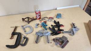 Assorted Clamps and Vices Collection with Various Sizes and Types