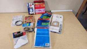Vacuum Cleaner Accessories Lot including 3M Filtrete Hoover Vacuum Bags, Dirt Devil HEPA Filter, Honeywell Bissell Vacuum Bags, and BlackDecker Vacuum Belt