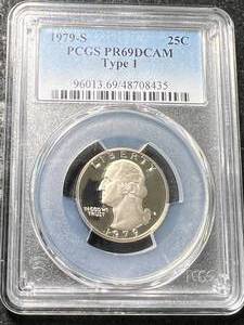 lot 14 image: 1979-S US PROOF WASHINGTON QUARTER PCGS PR69DCAM