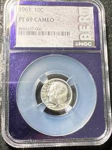 lot 15 image: 1963 US PROOF ROOSEVELT DIME NGC PF69CAMEO