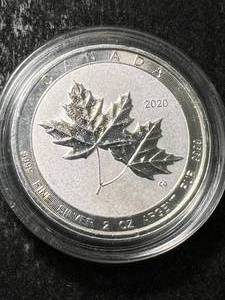 lot 20 image: 2020 CANADIAN MAPLE LEAF 2 TROY OZ .9999 FINE SILVER IN AIRTITE