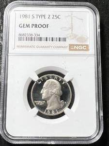 lot 38 image: 1981-S US PROOF WASHINGTON QUARTER NGC GEM PROOF