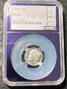 lot 51 image: 1964 US PROOF ROOSEVELT DIME NGC PF69