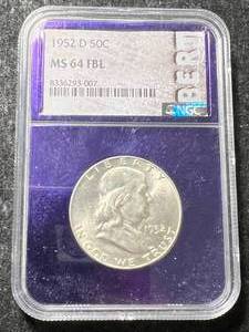 lot 56 image: 1952-D US FRANKLIN HALF DOLLAR NGC MS64FBL