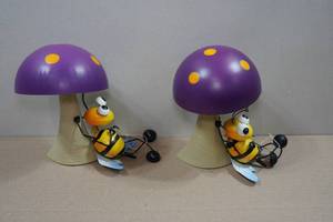 lot 24 image: 2 Regal Art Metal BeeMushroom Garden Statues