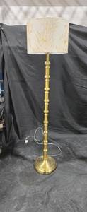 lot 1897 image: Brass Floor Lamp with Floral Shade