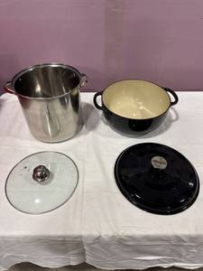 lot 1943 image: Cooking Pots Set Stainless Steel & Cast Iron