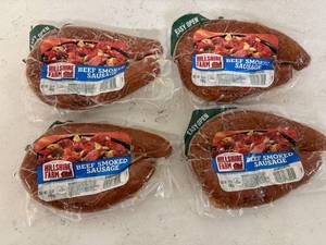 lot 186 image: E. 4x 12oz Hillshire Farm Beef Smoked Sausage