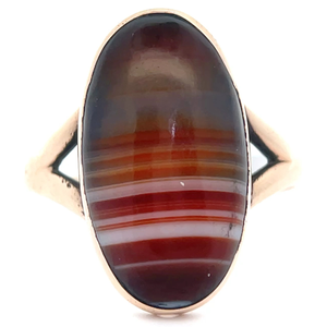lot 15 image: Antique 1880s Original Victorian Banded Agate Ring in 14k Yellow Gold $1950 Retail