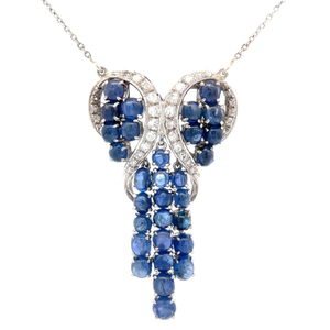 lot 11 image: Vintage 1960s 6.75 Carat Natural Sapphire & Diamond Chandelier Fringe Necklace in Platinum $9,475 Retail