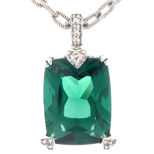 lot 30 image: Judith Ripka Simulated Emerald Pendant Necklace