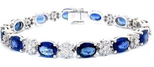 lot 8 image: 25 Carat Madagascar Blue Sapphire & Natural Diamond Tennis Bracelet in 18k White Gold $55,000 Retail