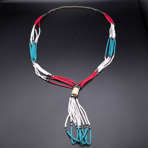 lot 44 image: Southwest Native American Colorful Bead Multi-Strand Fringe Drop Necklace