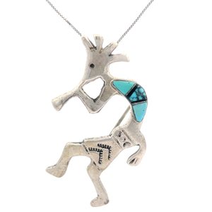 lot 39 image: Navajo Kokopelli Natural Turquoise Southwestern PendantBrooch