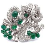 Impressive! Antique Art Deco Era 29.50 Carat Natural Emerald & Natural Diamond Corsage Brooch/Pendant in Platinum; $44,400 Retail *VIDEO*