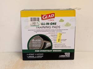 lot 52 image: NEW GLAD FOR PETS ALL IN ONE TRAINING PADS 150 PADS 150PK
