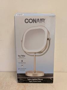 lot 79 image: CONAIR LED LIGHTED MIRROR (SATIN NICKEL FINISH)