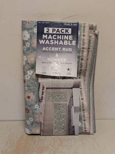 lot 132 image: WYATT & ASH MACHINE WASHABLE ACCENT RUG AND RUNNER 2PK KINSLEY