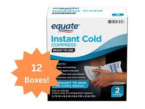 lot 23 image: MSRP $250  1 Case (12-2 Count Boxes per case) NEW Equate WAL148010 5.75 x 8.5 Single-Use Instant Cold Compresses - Fast Pain Relief, Direct-To-Skin Application, Convenient and Portable