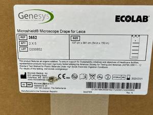lot 43 image: MSRP $600  1 Case (10 Drapes) NEW Ecolab Genesis Microsheild Microscope Drape for Leica, Sterile EO, 54 x 150, Surgical OR Microscope Cover Expired