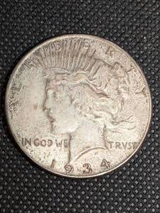 lot 10 image: 1934 Peace Dollar - U.S. One Dollar Silver Coin, Liberty Obverse & Eagle Reverse