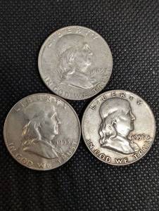 lot 24 image: Benjamin Franklin Half Dollars - 1953, 1959, 1963 (Lot of 3)