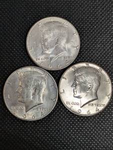 lot 26 image: 1964 Kennedy Half Dollar Coins - 3 US 50c Pieces