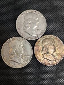 lot 28 image: Franklin Half Dollar Coins - 1954 & 1960s (Lot of 3)
