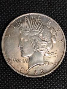 lot 36 image: 1922 Peace Dollar - United States Silver Dollar Coin (Liberty Head)