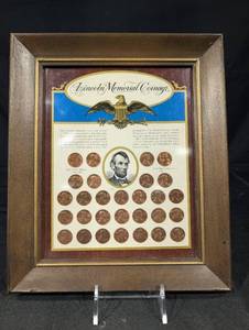 lot 76 image: Framed Lincoln Memorial Coinage Display Poster with 1909-1958 Lincoln Cents Collection