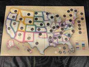 lot 77 image: State Series Quarters Map Poster - 50-State Quarters Display