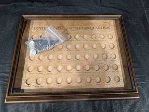 lot 78 image: United States State Quarters Collector Display Frame with Bag of Quarters