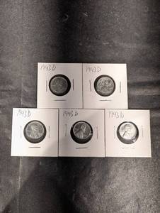 lot 99 image: Steel 1943-D Wheat Cents (Lot of 5)