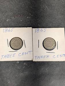 lot 104 image: Three-Cent Coins 1865 (Lot of 2)
