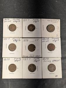 lot 106 image: Flying Eagle Cents 1857 & 1858 (Lot of 9)