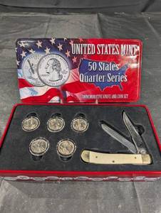 lot 111 image: United States Mint 50 States Quarter Series Commemorative Knife & Coin Set
