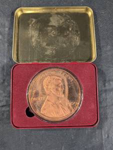 lot 114 image: American Classics 12 Pound Lincoln Cent 1909 Copper - One Cent In God We Trust - Display Tin