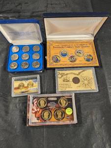 lot 118 image: United States Mint Coin Collection Westward Journey Nickels (Lewis & Clark), 2010 Presidential Dollar Set, Colorized State Quarters