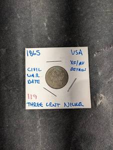 lot 123 image: 1865 Three-Cent Nickel USA Civil War Date Coin