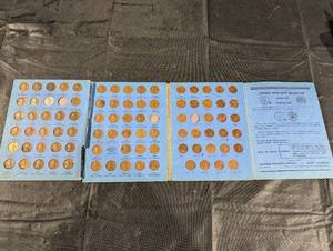 lot 129 image: Lincoln Cent Collection Album - Lincoln Memorial Type (1959&), 4 Blue Pages