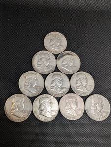 lot 138 image: Lot Of 10 Franklin Half Dollars 90% Silver