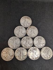 lot 146 image: Walking Liberty Half Dollar Coins - 1943-1946 (10 Coins)