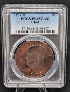 lot 156 image: PCGS PR68CAM 1973-S Eisenhower Dollar