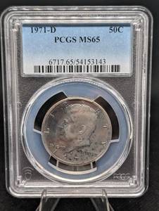 lot 157 image: 1971-D Kennedy Half Dollar PCGS MS65 in Slab - Denver Mint 50C