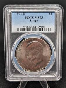lot 158 image: 1971-S Eisenhower 40% Silver Dollar PCGS MS63