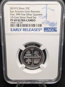 lot 166 image: NGC PF69 Ultra Cameo 2019-S San Antonio Missions National Park Quarter Silver Proof