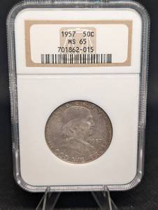 lot 167 image: 1957 Franklin Half Dollar MS65 NGC - 50 Cents 90% Silver