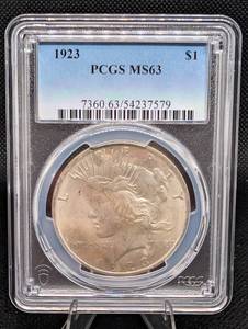 lot 170 image: PCGS MS63 1923 Peace Dollar - One Dollar Silver Coin
