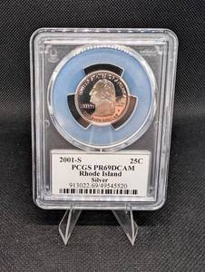 lot 172 image: Rhode Island 2001-S 25C Silver Proof Quarter PCGS PR69DCAM